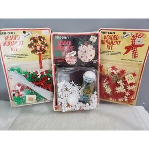 DAMAGED BOXES NEW Vtg 1979‎ Fibre-Craft Beaded Ornament Kits wreath santa